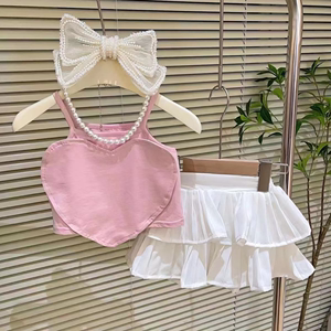 婴儿衣服夏季薄款网红可爱吊带蛋糕百褶裙套装一周岁女孩宝宝夏装