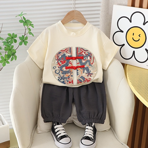 婴儿衣服夏季洋气中国风短袖T恤唐装分体套装一2周岁男女宝宝夏装