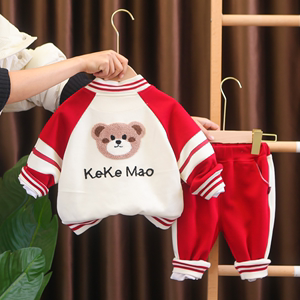 婴儿衣服春季新款可爱超萌纯棉棒球服分体套装一周岁男宝宝春秋装