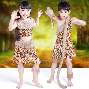 六一儿童节成人野人环保演出服猎人服非洲印第安人豹纹装泰山服装