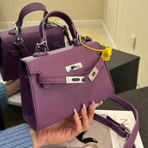 高级质感小众小包包女士2024新款潮春夏紫色凯莉包百搭手提斜挎包