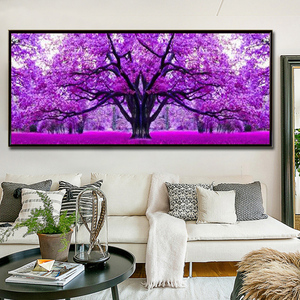 钻石画5D满钻2023新款客厅大幅紫色大道樱花粘贴十字绣花卉满线绣