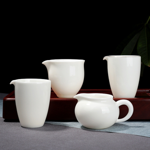 羊脂玉瓷茶道公道杯白瓷描金分茶器陶瓷茶漏杯茶具公杯单个功道杯