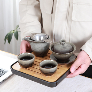 功夫盖碗茶具套装中式办公陶瓷茶碗杯精品客房干泡茶盘整套便携包