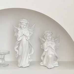欧式少女天使摆件树脂复古雕塑教堂婚礼拍照道具桌面装饰石膏雕像