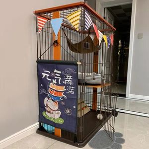 出口日本猫笼子猫别墅室内家用猫笼别墅三层四层实木木框猫咪围栏