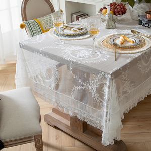 法式公主风白色蕾丝长方形茶几桌布美式田园台布餐桌布圆桌盖布