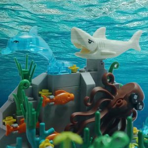 兼容乐高 小颗粒积木玩具 MOC场景海底世界 大白鲨大章鱼乌龟螃蟹