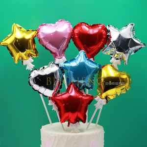 生日蛋糕插件5寸五角星爱心铝膜气球蝴蝶杆气球烘焙装饰插旗插牌