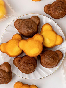 网红玛德琳小熊面包烘焙蛋糕装饰摆件卡通熊头甜品慕斯饮品点缀