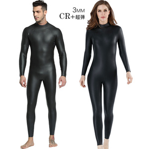 新款3MM连体潜水服男士CR+超弹浮潜冲浪湿衣女防寒保暖光皮游泳衣
