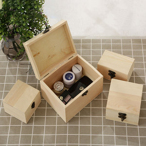 带锁实木收纳盒桌面杂物储物盒礼品包装盒松木桐木正方形木盒定做