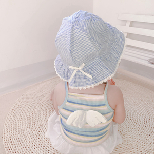 春夏季婴儿童女宝宝纯棉盆帽公主蝴蝶结可调节遮阳帽婴儿防晒帽子