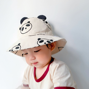 大檐可爱熊猫立体男女宝宝纯棉卡通防晒太阳帽婴儿童遮阳渔夫帽子