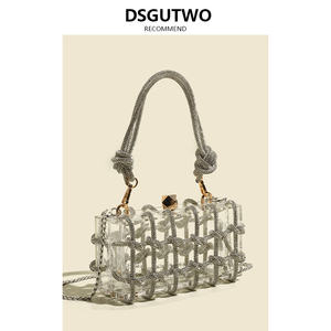 DSGUTWO 法式小众手提包包2024新款高级感透明水钻盒子包女爆款