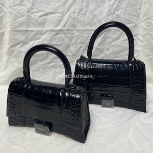 Balenciaga巴黎世家黑色灰色滑皮鳄鱼纹压纹沙漏包XS单肩包斜挎包