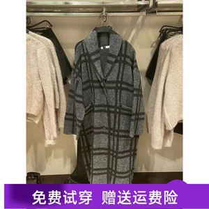 ZARA KISS秋冬新款翻领复古针织格子提花风衣大衣外套2756110 802