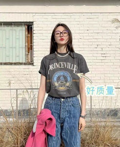 Miki studio定制 客供姜敏京RAIEV美式复古水洗做旧印花女短袖T恤