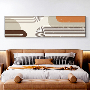 北欧艺术线条卧室装饰画抽象主卧背景挂画莫兰迪床头壁画横幅长条
