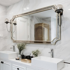 浴室镜子定制欧式复古化妆镜洗手间挂墙式防雾镜LED灯卫生间镜子