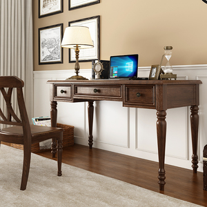 美式乡村复古全实木书桌椅组合白蜡木写字台书房办公桌小户型家具
