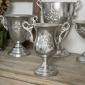 悦木 银色古典花器花瓶花盆复古怀旧铁艺欧式婚礼餐桌花插花摆件