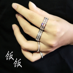 韩版18k玫瑰彩金戒指环女 时尚个性双排满钻闪钛钢配饰品戒子潮男