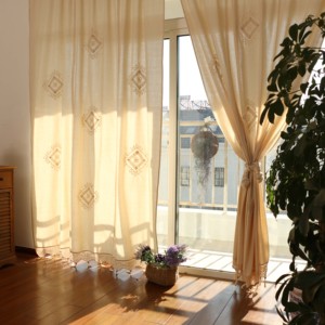 特色外贸 地中海 法国希腊棉麻素色成品窗帘 复古异域名族风窗帘