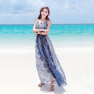 旅游吊带长裙波西米亚雪纺连衣裙海边度假沙滩裙三亚巴厘岛海滩裙