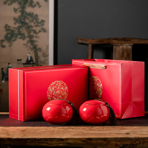 茶叶包装盒空礼盒通用红茶绿茶双罐半斤装陶瓷茶叶罐防潮密封罐子