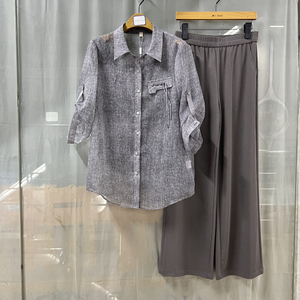 OSY-24X2018商场专卖2024夏时尚品质女装肌理感衬衣背心三件套裤