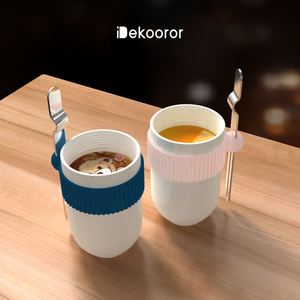 iDekooror2023年末新品陶瓷杯乌鲁鲁，防烫硅胶隔热带搅拌片马克