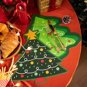 异形圣诞树皮革餐垫免洗防水防油免洗桌面隔热垫节日气氛餐桌垫子
