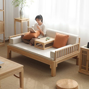 罗汉床实木新中式推拉床简约单人伸缩床小户型客厅折叠两用沙发床