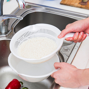 日本进口厨房洗菜篮塑料沥水篮洗菜盆淘米筛沙拉碗水果盘带手柄