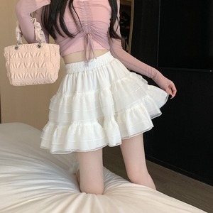 夏季新款女短裙网纱蓬蓬裙高腰蕾丝a字裙子白色蛋糕裙短款半身裙