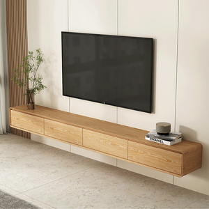 客厅实木悬空电视柜一体悬浮上墙现代简约壁挂式超薄悬挂电视机柜