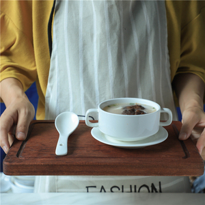 西餐餐具纯白双耳沙拉汤碗创意陶瓷汤盅甜品杯早餐麦片碗酒店餐厅