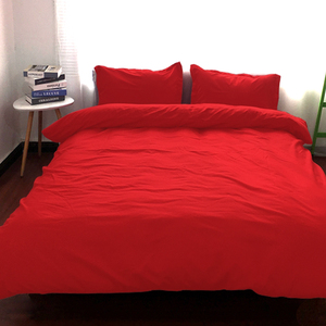 轻奢风床上用品胭脂色床单被套纯大红色四件套粉色单人三件套玫红