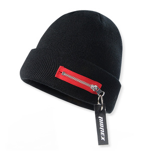 RIOREX力嘶针织帽拉链帽黑色毛线帽保暖防风冷帽街拍帽子时尚潮流
