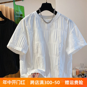 2024新款韩国韩版高级设计感小众白色褶皱衬衫女短袖娃娃衫上衣夏