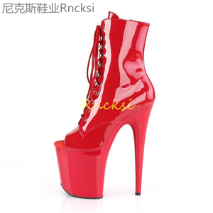 红色钢管舞鞋夜店漆皮靴高跟长筒靴过膝长靴子女显瘦腿弹力靴性感
