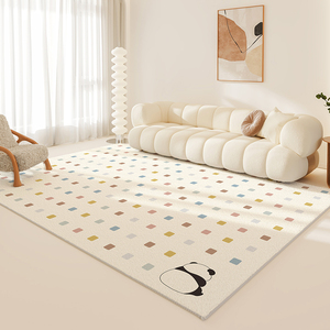 法式格子客厅地毯奶油风卧室床边毯防滑垫沙发茶几地垫四季通用