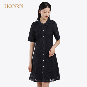 HONRN/红人专柜正品夏季女装短袖蕾丝X型连衣裙商场同款HE22OL336
