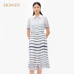 HONRN/红人专柜正品夏季女装短袖翻领H型连衣裙商场同款HF22OL263