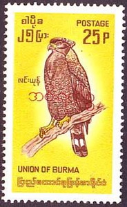 E131缅甸1964年黄棕蛇雕邮票  加盖(全新)