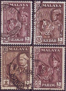 B1047马来亚 柔佛等 1960年苏丹.徽志和亚洲虎邮票(信销)