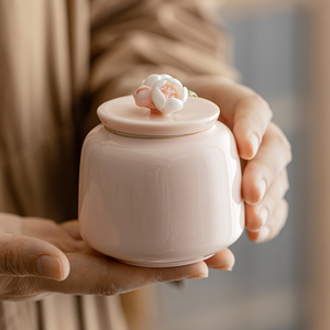 手工捏花粉泥茶叶罐中式创意陶瓷密封罐蜜饯罐50g小号罐子便携
