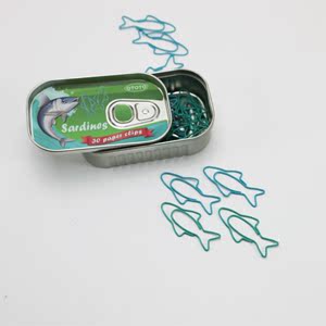 正旗厂家 直销铁盒装沙丁鱼回形针 海洋动物创意造型鱼形曲别针