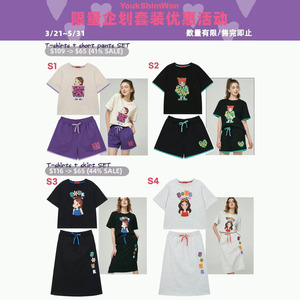 韩国专柜正品陆心媛T恤卡通女孩图案短袖短裤长裙套装24春季新款